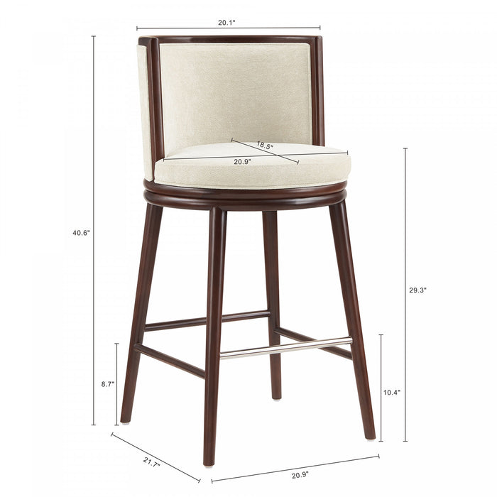 Tabouret de bar moderne en bois et tissu creme Evalyn - Lot de 2