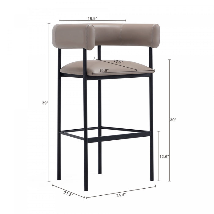 Tabouret de bar contemporain Onda en similicuir vegan et metal, coloris taupe