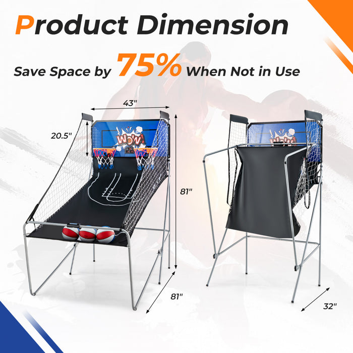 Costway Double Shot Basketball Arcade Game Avec 8 Modes De Jeu Electronic Scoring Bleu