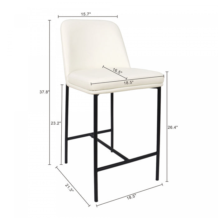 Tabouret de comptoir contemporain Loft en cuir vegetalien et metal, ivoire - Lot de 2