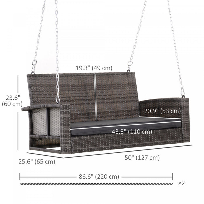 Outsunny Banc Suspendu En Rotin Chaise Suspendue De Jardin Balancoire Exterieure En Osier Pour 2 Personnes Avec Hamac Double Pour Cour, Gris