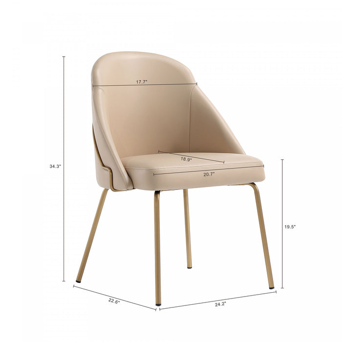 Chaise de salle a manger moderne Gracie en cuir vegetalien et metal, couleur beige et or - Lot de 2
