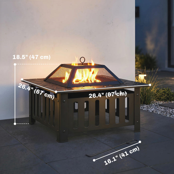 Outsunny Brasero Exterieur avec Tisonnier, Brasero a Bois, Noir