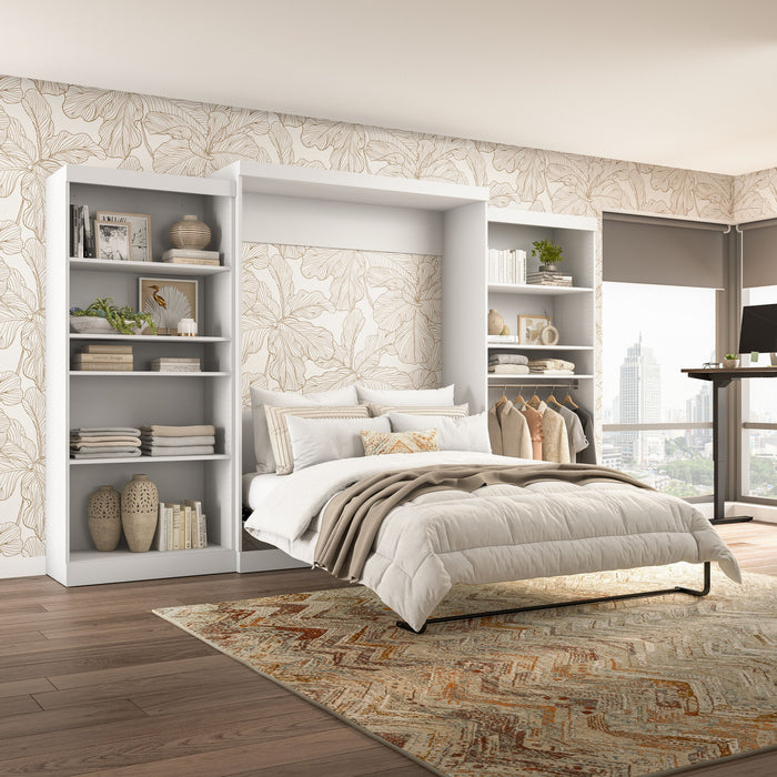 Grand lit escamotable mural Pur de Bestar de 136 po avec 2 meubles à tablettes - blanc
