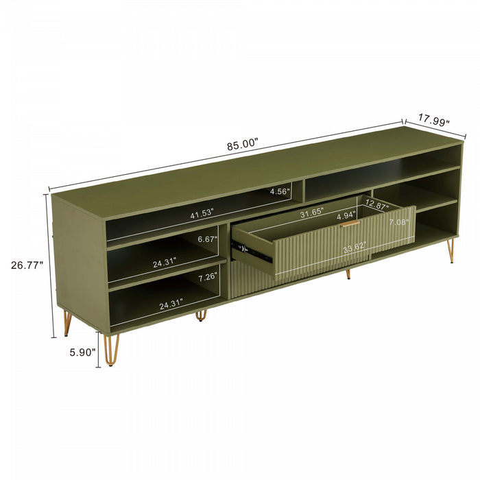 Meuble TV cannele moderne Dumbo 85\" en vert olive