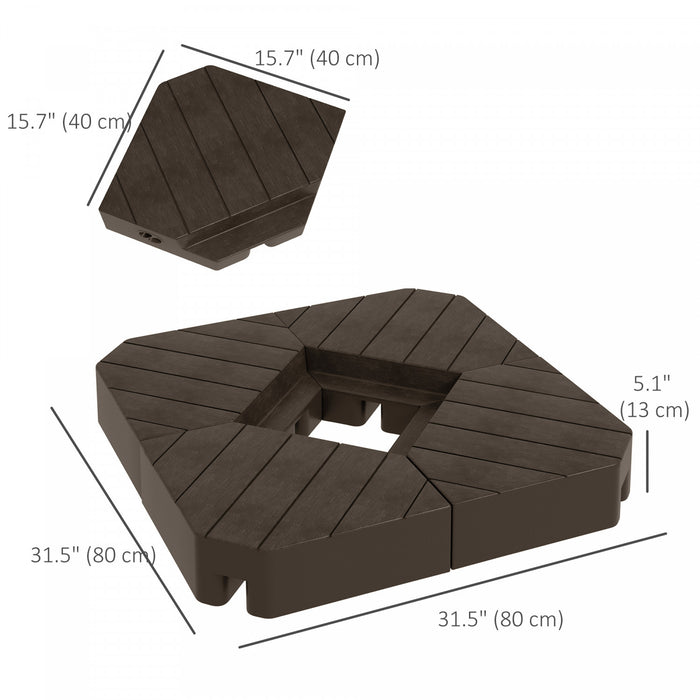 Outsunny Lot de 4 poids de base de parasol 132lb eau ou 176lb sable, marron