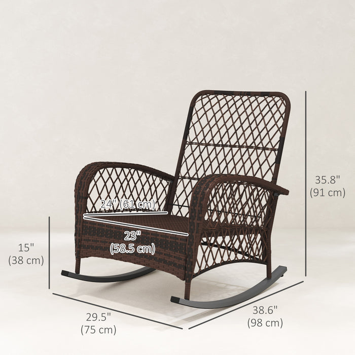 Outsunny Lot De 2 Chaises A Bascule En Rotin Avec Coussin Pour Jardin Rouge
