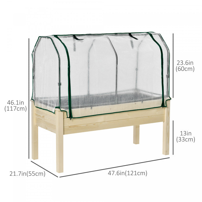 Outsunny Jardiniere Sur Pieds Potager Dim. 48 X 22 X 46 Inch Bache Pe Enroulable Trous De Drainage Inclus Bois Massif Sapin Acier Bois Naturel