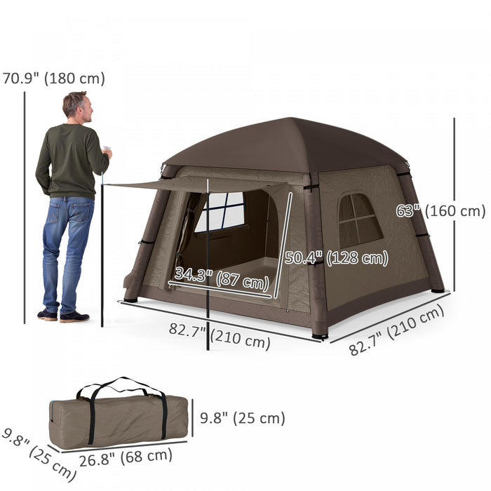 Outsunny Tente De Camping Gonflable, Tente Glamping 2 Places, Kaki