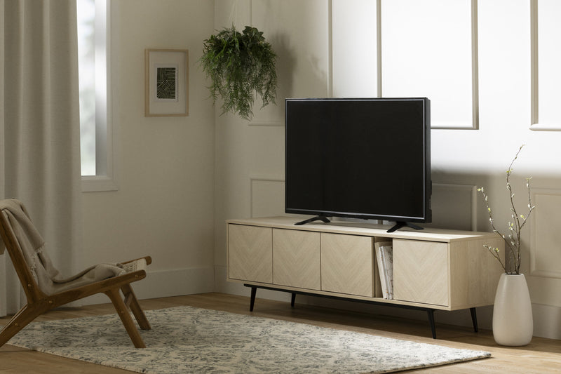 Meuble pour téléviseur Oxford de 71 po avec portes - chêne blanchi et beige clair