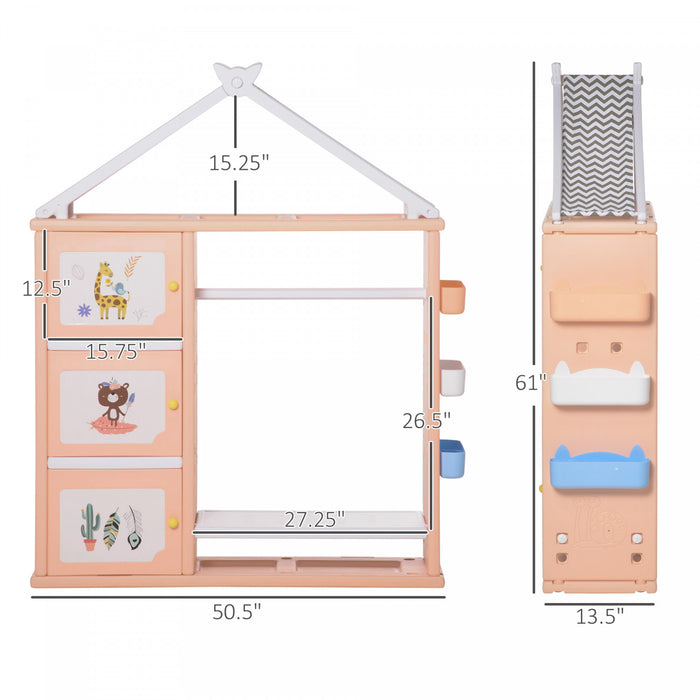 Qaba Meuble De Rangement Pour Enfants Etagere Pour Jouets Avec Cintre Placards Etagere Planche De Rangement Et Paniers De Rangement Grande Capacite Materiau Pe 50.5\" X 13.5\" X 61\" Orange