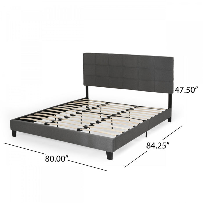 Lucia Cadre De Lit Plateforme Capitonne Avec Couture Waffle, Taille King, Gris Charbon