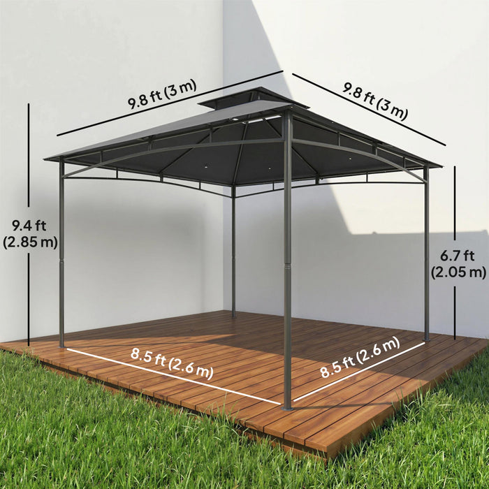 Outsunny Tonnelle 3 x 3 m, Abri de Jardin a Toit Souple a 2 Niveaux, Gris Fonce
