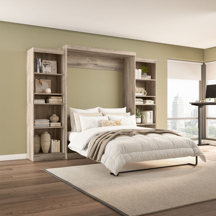 Grand lit escamotable mural Pur de Bestar de 115 po avec 2 meubles à tablettes - brun rustique