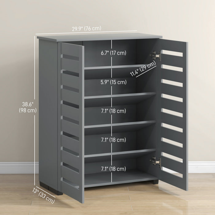 HOMCOM Armoire Chaussures Etroite 2 Portes a Lames 15 Paires Gris