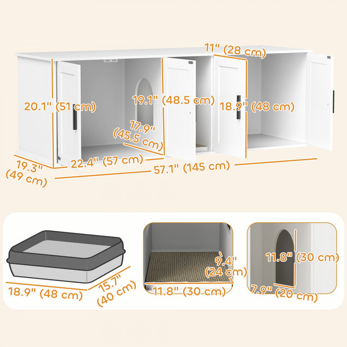 Cat Litter Box Enclosure With Double Room, Scratching Mat