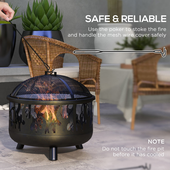 Outsunny Foyer Exterieur Rond De 24 Po, Foyer 2 En 1 Avec Couvercle, Grill