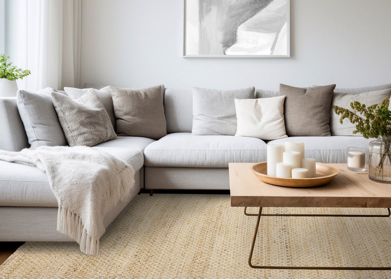 Carpette faite à la main en jute naturelle chêne clair - 7 pi 10 po x 10 pi 6 po