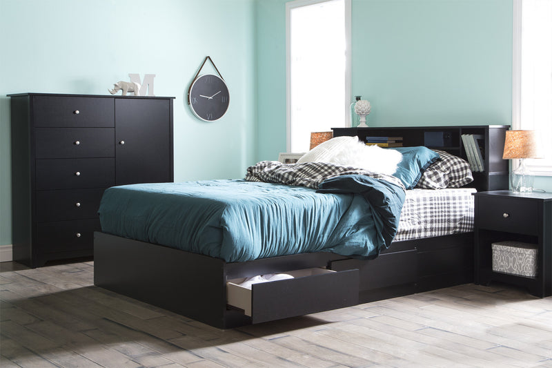 Vito Commode A Porte 5 Tiroirs - Noir Solide