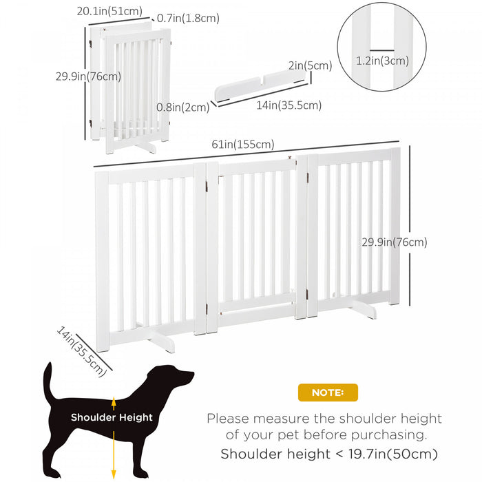 Pawhut Barriere De Securite Pour Animal De Compagnie En Bois Autoportante Avec Porte Ouverte En Forme De Z 3 Panneaux