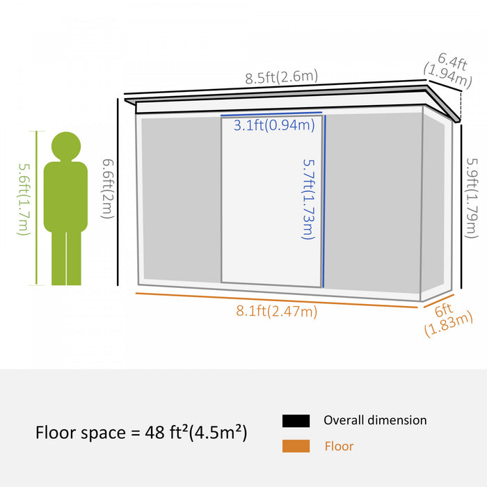 Outsunny 6' X 8.5' Abri De Jardin Exterieur En Metal Remise Rangement Outils En Acier Gris