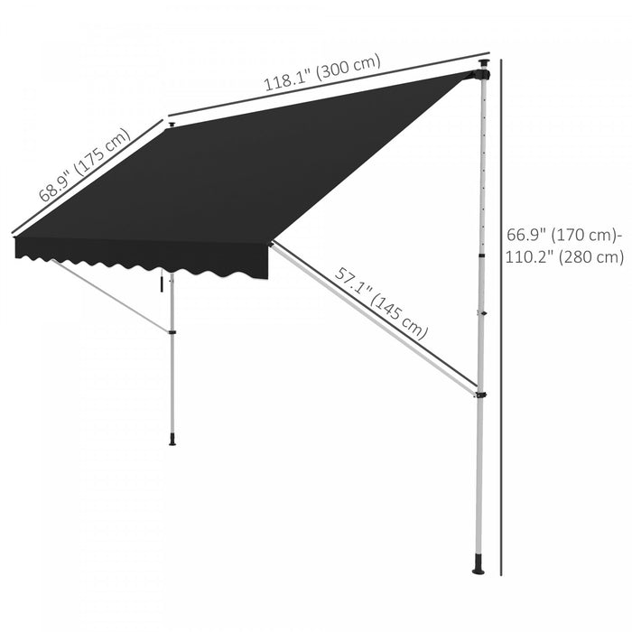 Outsunny Auvent Retractable 300x150 cm, Abri de Patio Resistant aux UV et a l'Eau, Noir
