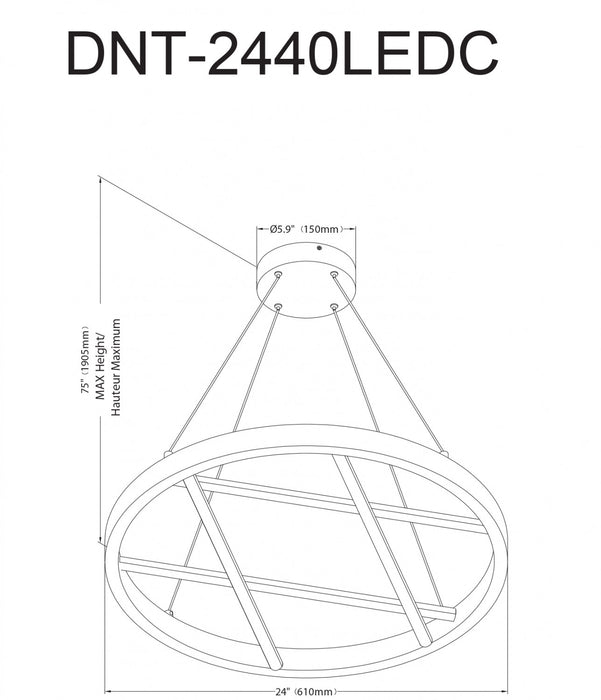 Lustre Dante de Dainolite en silicone blanc qui diffuse la lumière, avec fini noir mat et ampoule à DEL de 40 W
