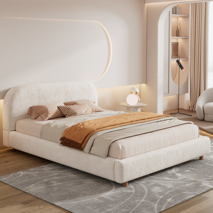 Lit Mia Rembourre en Tissu Boucle, Taille King - Beige Clair