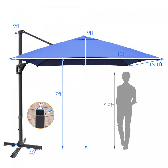 Costway Parasol cantilever 10'x13' pour terrasse, aluminium, rotation 360°, inclinable, bleu marine