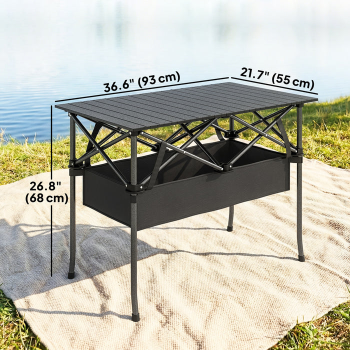 Outsunny Table de Camping Pliante 3 Pieds avec Filet de Rangement et Sac de Transport