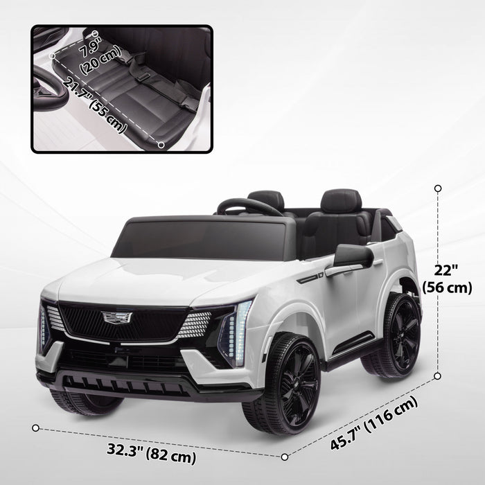 Qaba Camion 2 Places, 12 V Cadillac Escalade, Voiture Electrique Pour Enfants Alimentee Par Batterie Avec Telecommande 4 Roues A Suspension A Ressort, Lumieres Pour 3- 8 Ans, Blanc