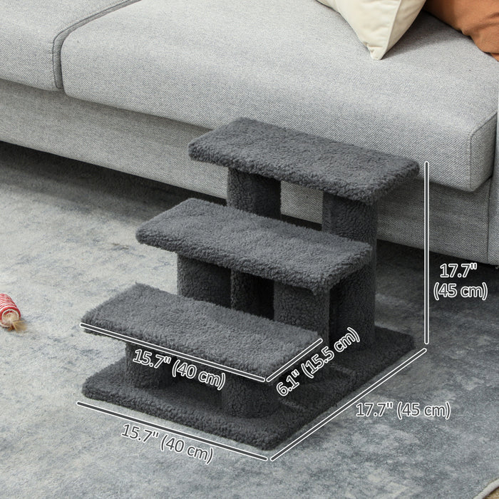 Pawhut Escalier A Gratter Pour Chat A Plusieurs Niveaux, 3 Marches Avec Moquette, Gris