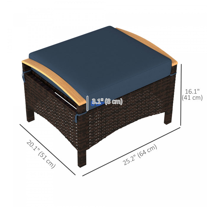 Outsunny Repose-pieds 2 pieces ottoman d'exterieur en osier, bleu
