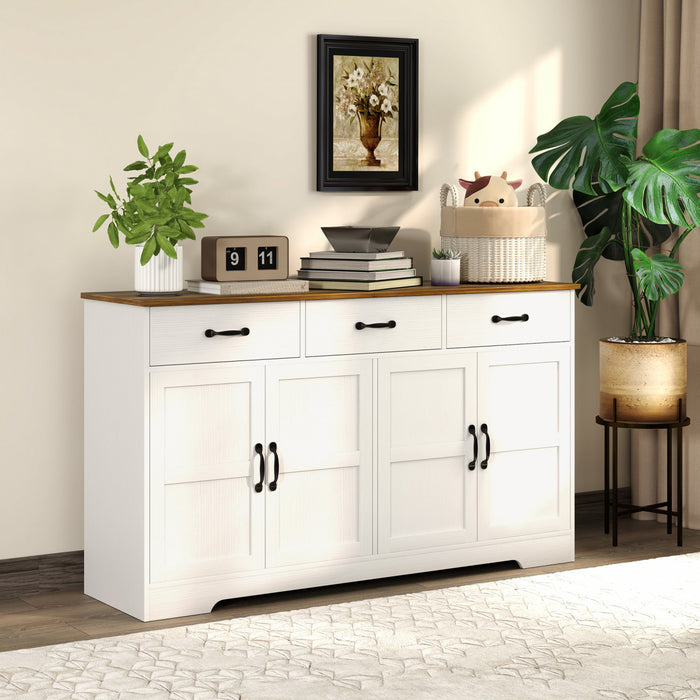 HOMCOM Buffet, meuble de bar a cafe avec tiroirs, blanc vieilli