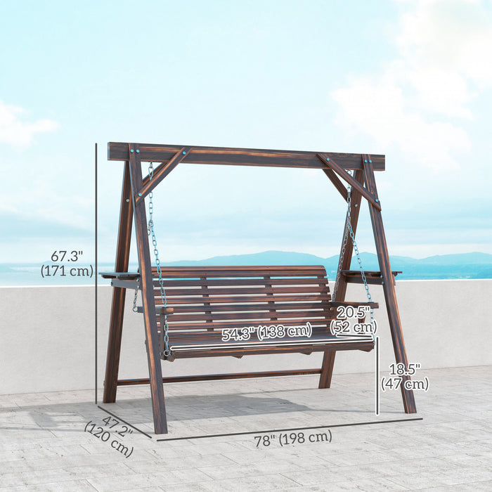 Outsunny Balancelle 3 Places avec Tables Laterales, Marron Carbonise