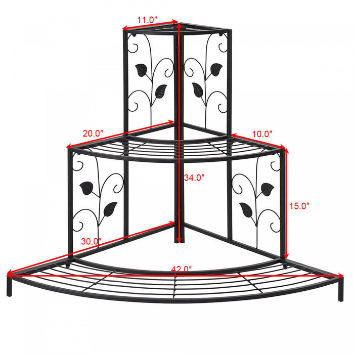 Costway 3 Niveaux Floral Coin Plante Stand Metal Pot De Fleurs Etagere Escalier Affichage Echelle