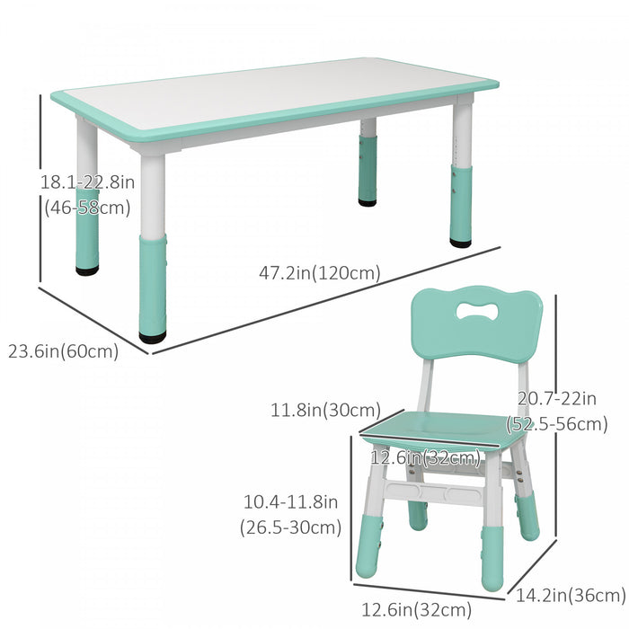 Qaba Ensemble De Table Et Chaises Pour Enfants Avec 4 Chaises, Hauteur Reglable, Surface De Table Facile A Nettoyer, Pour 1.5 A 5 Ans, Vert