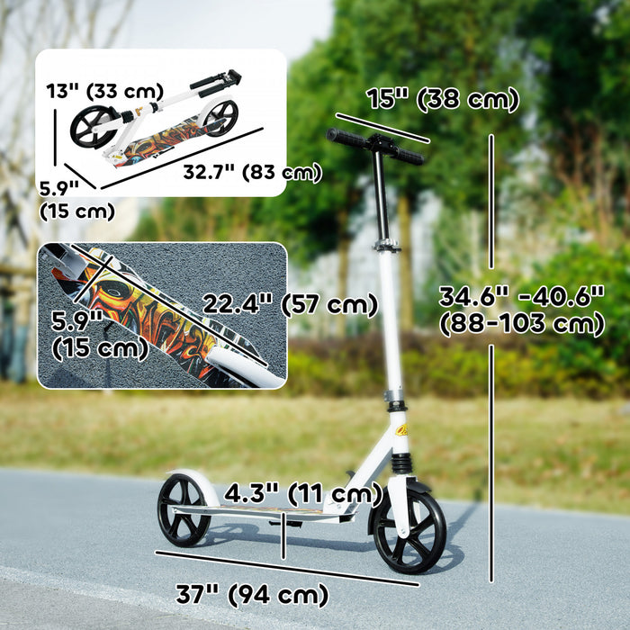 Qaba Trottinette Pour Enfants De 6 A 12 Ans, Trottinette Reglable, Blanc