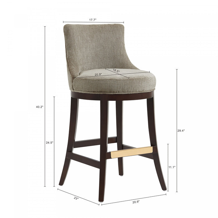 Tabouret de bar moderne Lucia en bois et tissu chenille taupe - Lot de 2