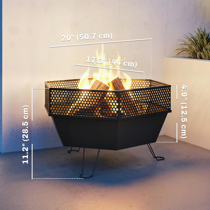 Brasero Exterieur avec Tisonnier, Pliable a Bois, Noir
