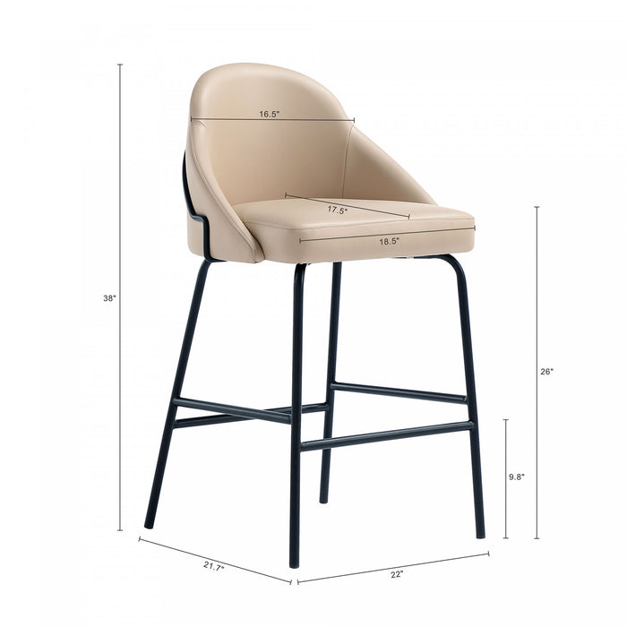 Tabouret de comptoir moderne en metal et tissu Gracie, couleur beige et noir - Lot de 2