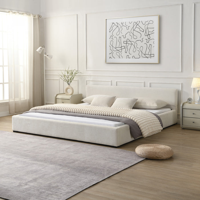 Charlotte Lit elegant avec revetement a bord large, Taille King, Beige
