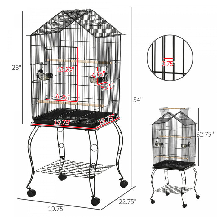 Pawhut Grande Cage A Perroquets En Metal Pour Oiseaux Cage A Perruches Cage A Oiseaux Support Pour Station D'alimentation Avec Roues