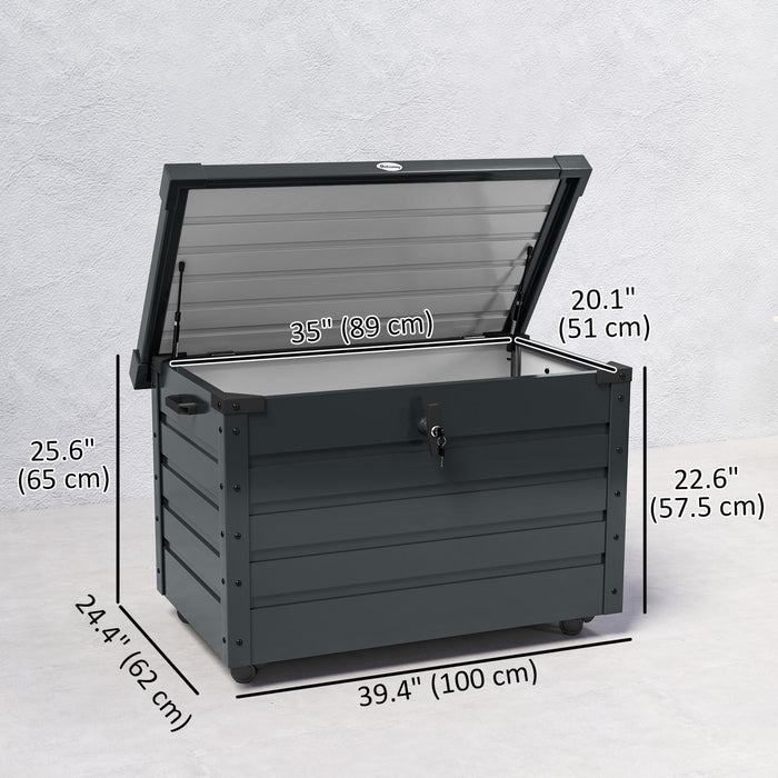 Outsunny Coffre de Jardin, Bac de Rangement avec Serrure, Gris