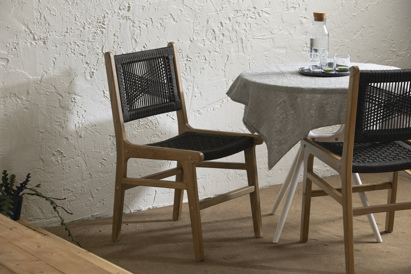 Ensemble de 2 chaises de salle à manger Agave en corde tressée et en teck - noir et naturel