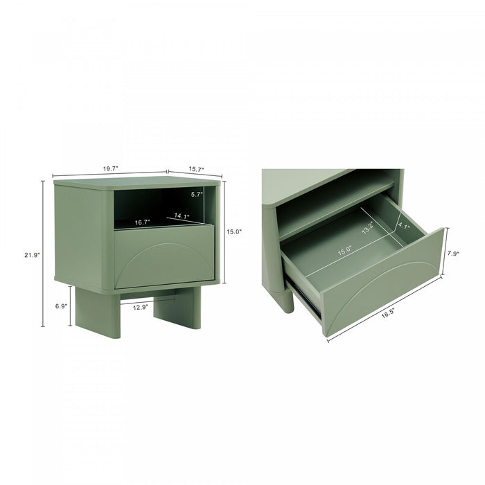 Table de nuit moderne Ella 20\" en vert sauge (1 tiroir)