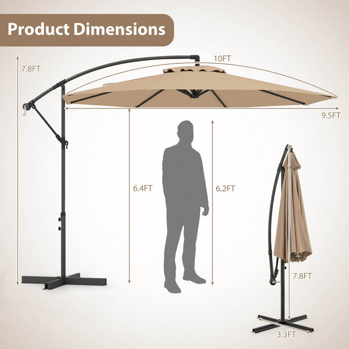 Costway Parasol deporte 10 FT pour terrasse avec 8 baleines, base croisee, inclinable, marron
