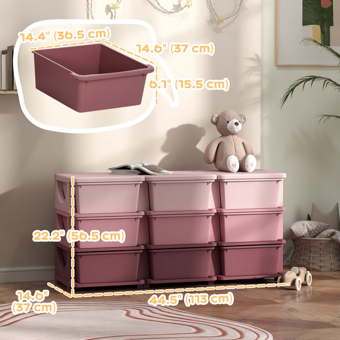 Qaba Organiseur De Jouets A 3 Niveaux Avec 9 Bacs De Rangement, Rose