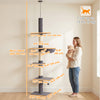 PawHut Floor-to-Ceiling Cat Tree, 88.6"-100.4" Adjustable 5-Level Cat Tower with Hammock, 3 Sisal Scratching Posts, Toy Ball, Anti-Tip Rope, Dark Grey