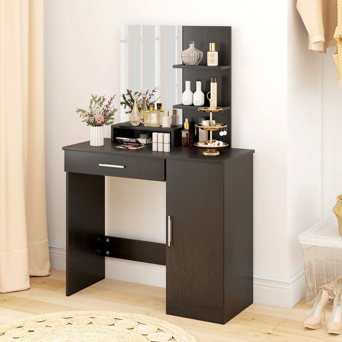 HOMCOM Coiffeuse, table de maquillage avec miroir et etageres de rangement
